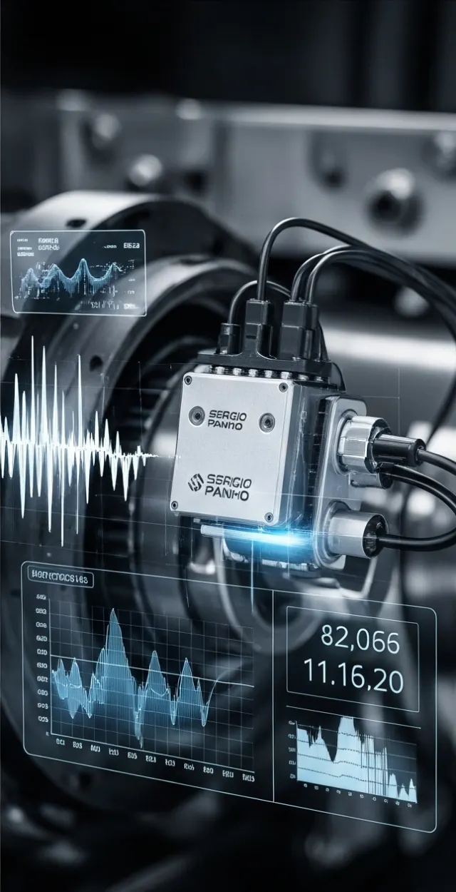 Sensor de vibração instalado num componente da máquina